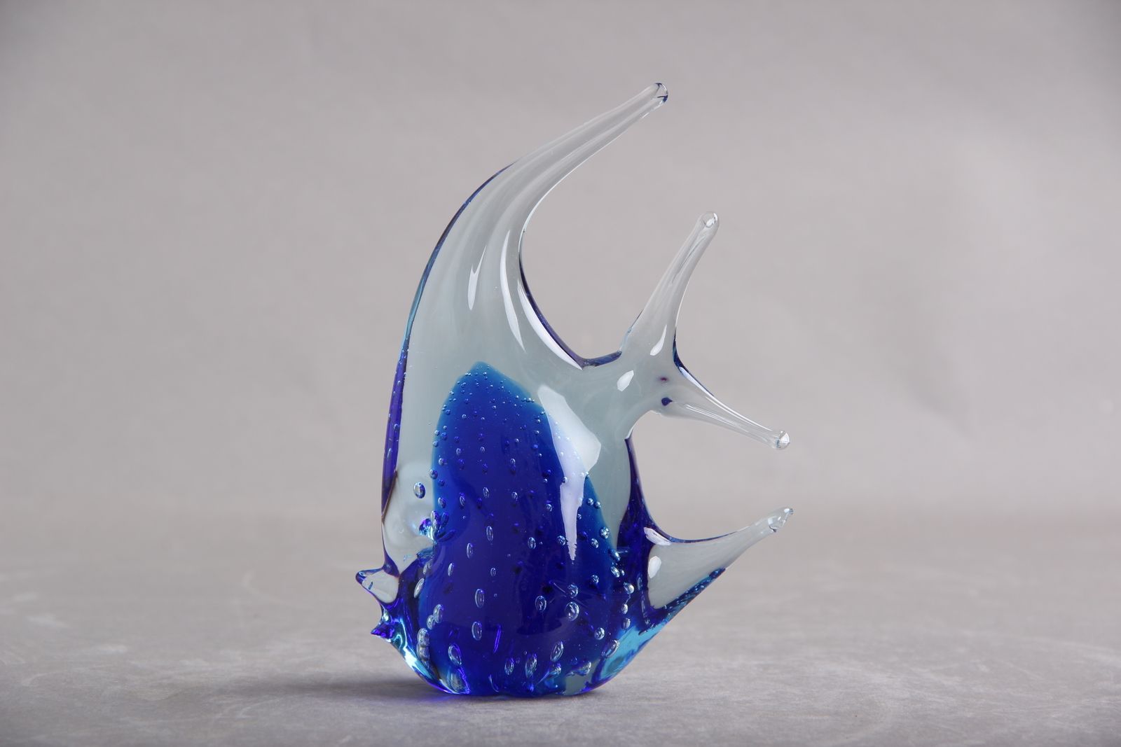 Blue Glass Fish, Fish Species Scalare In Dark Blue And Ice Blue Handmade Glass, Italian 1970s Modern photo 75.0