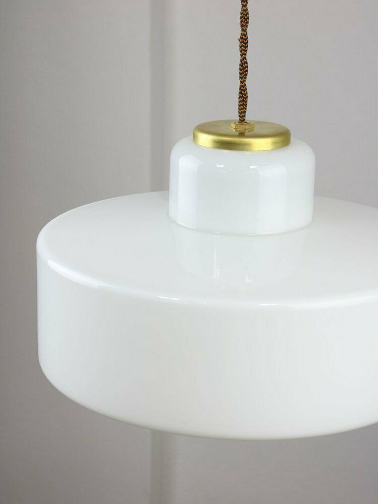 Mid Century Italian White Glass And Brass Pendant Lamp photo for sale