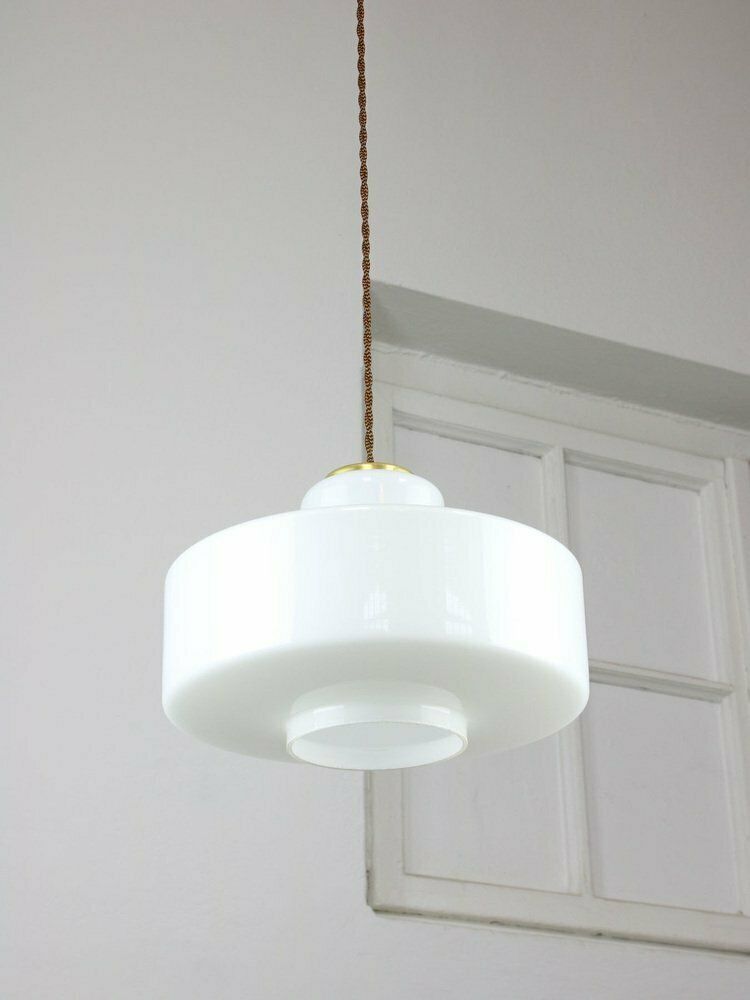 Mid Century Italian White Glass And Brass Pendant Lamp photo 867.0