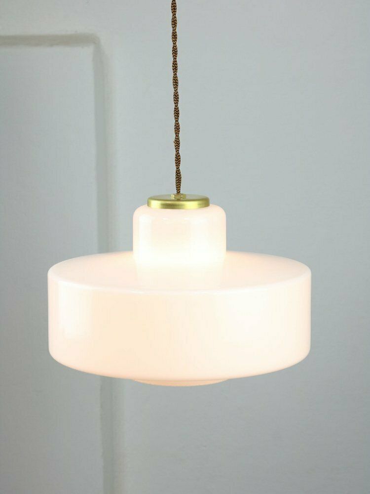photo furniture Mid Century Italian White Glass And Brass Pendant Lamp