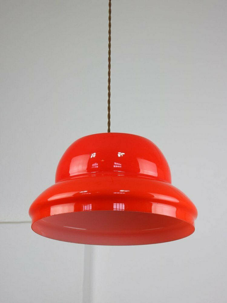 Mid Century Italian Red Glass And Brass Pendant Lamp photo furniture