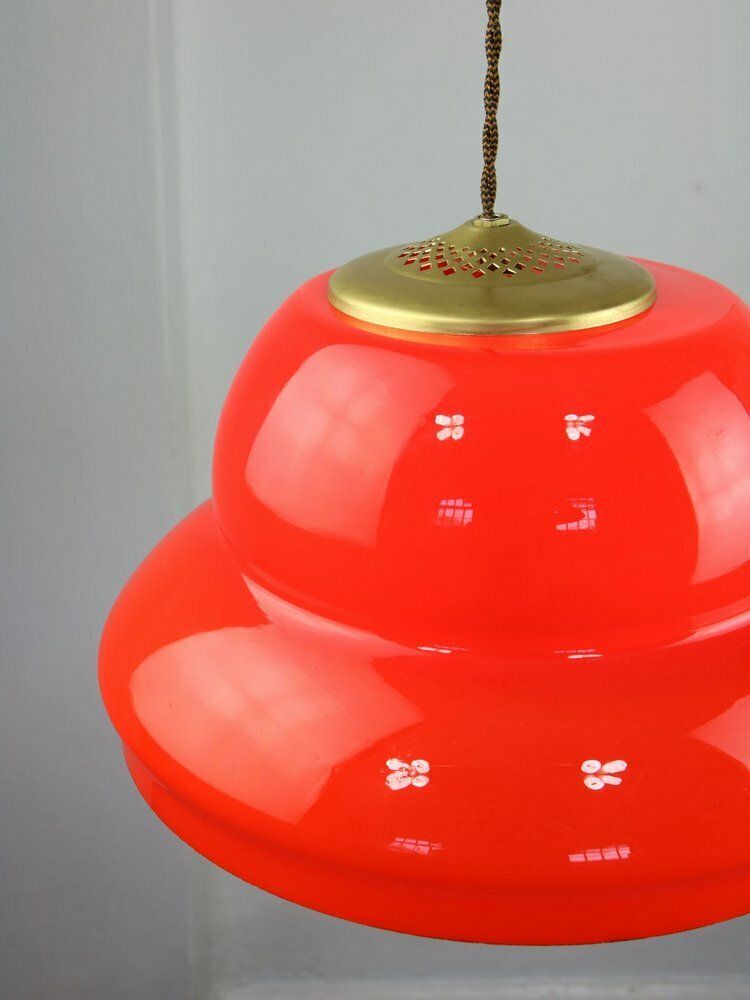 Mid Century Italian Red Glass And Brass Pendant Lamp photo 728.0