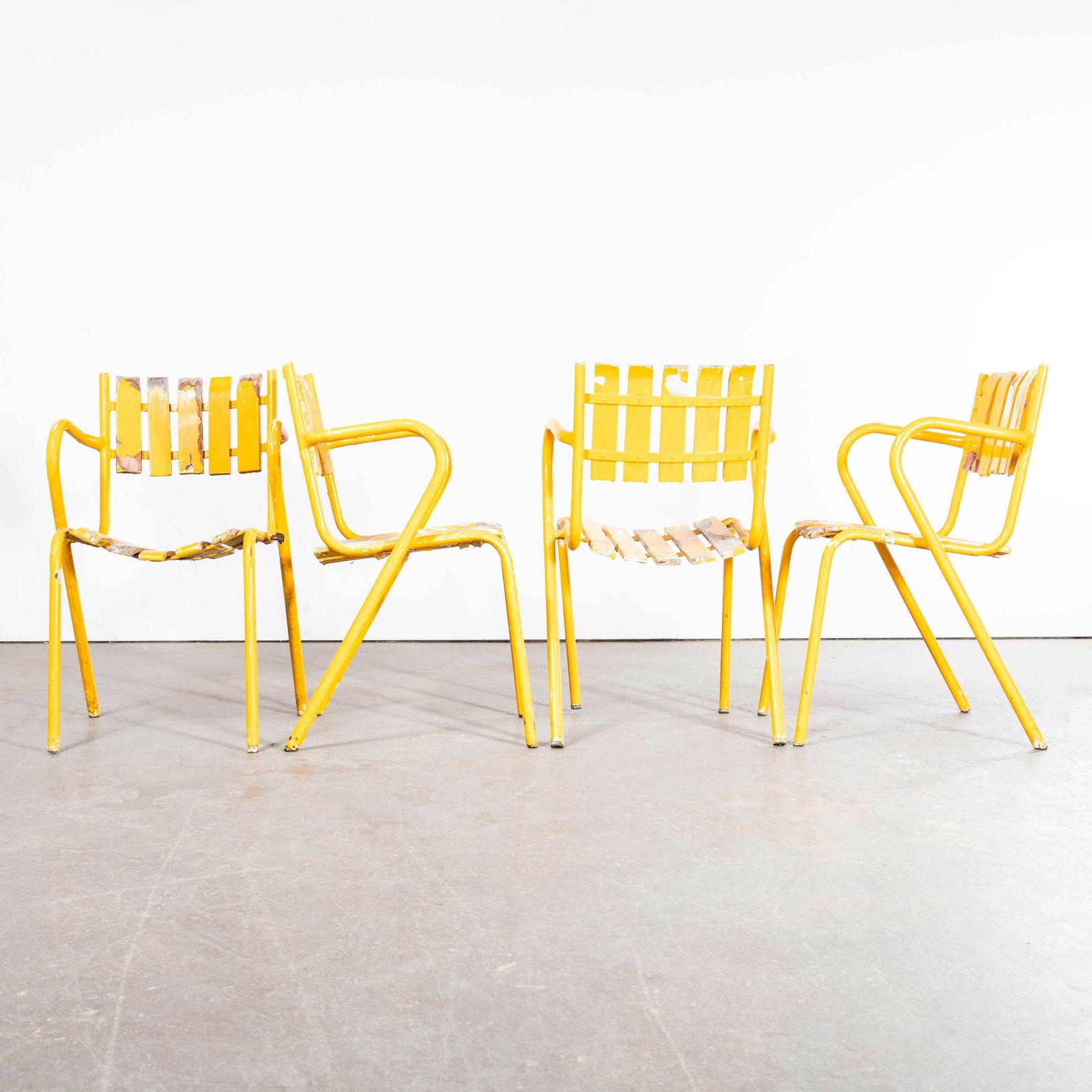 1950’s Original French Outdoor Yellow Slatted Chairs – Various Quantities Available photo vinterior