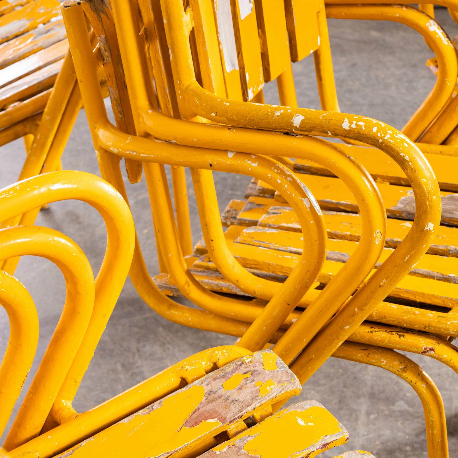 1950’s Original French Outdoor Yellow Slatted Chairs – Various Quantities Available photo buy
