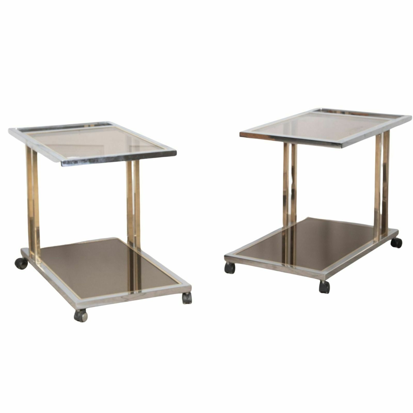 Pair Of Italian Mid Century Brass & Chrome Desert Trolleys By Willy Rizzo
