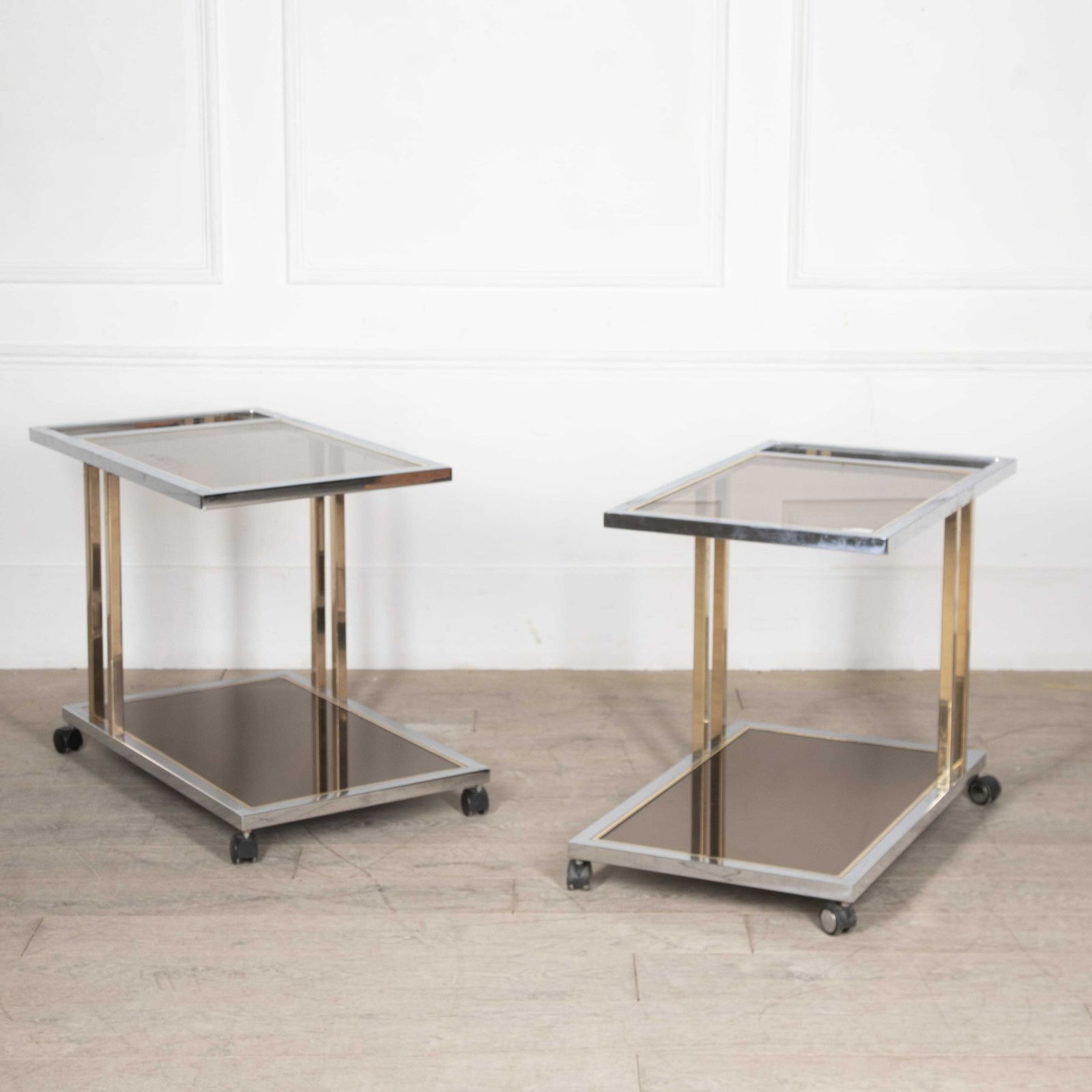 Pair Of Italian Mid Century Brass & Chrome Desert Trolleys By Willy Rizzo photo furniture