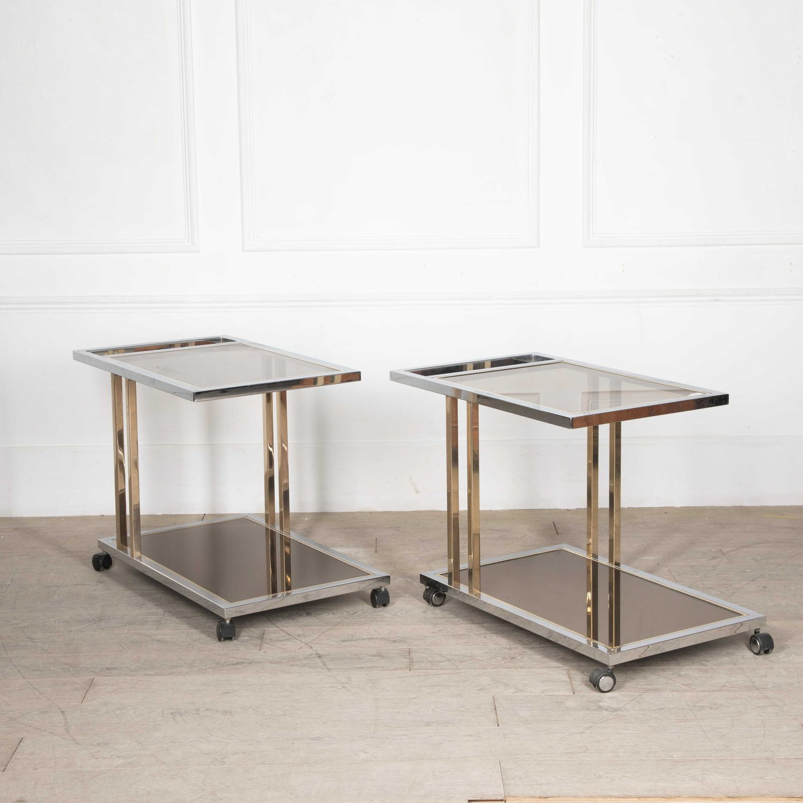 Pair Of Italian Mid Century Brass & Chrome Desert Trolleys By Willy Rizzo photo for sale