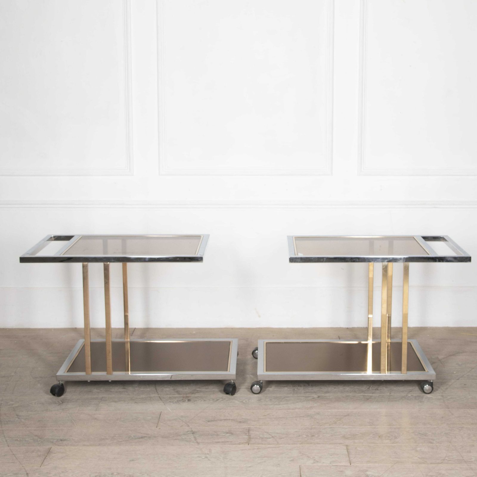 Pair Of Italian Mid Century Brass & Chrome Desert Trolleys By Willy Rizzo photo 2950.0