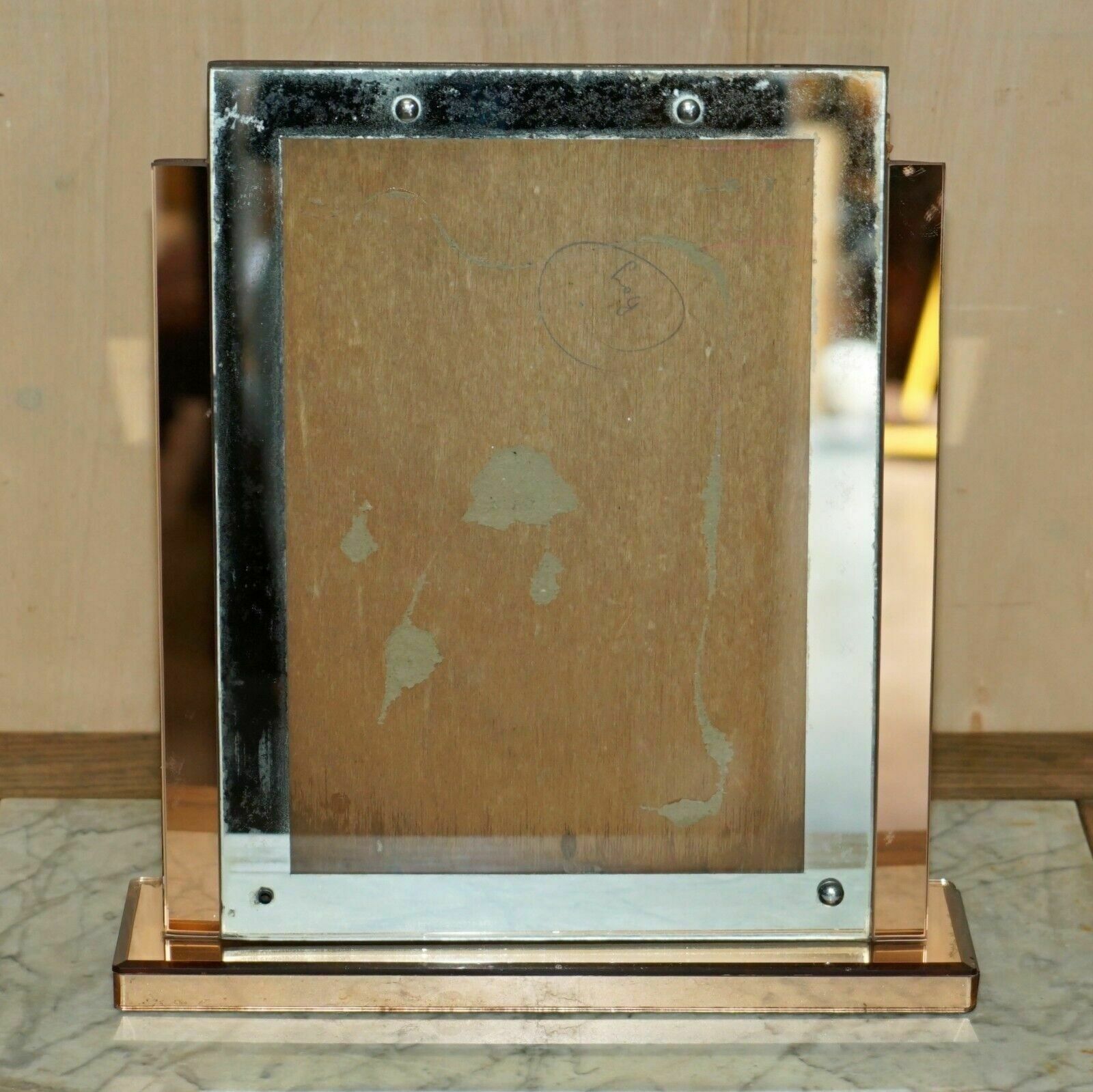 Super Rare Extra Large Art Deco 1920's Peach Glass Table Top Picture Frame