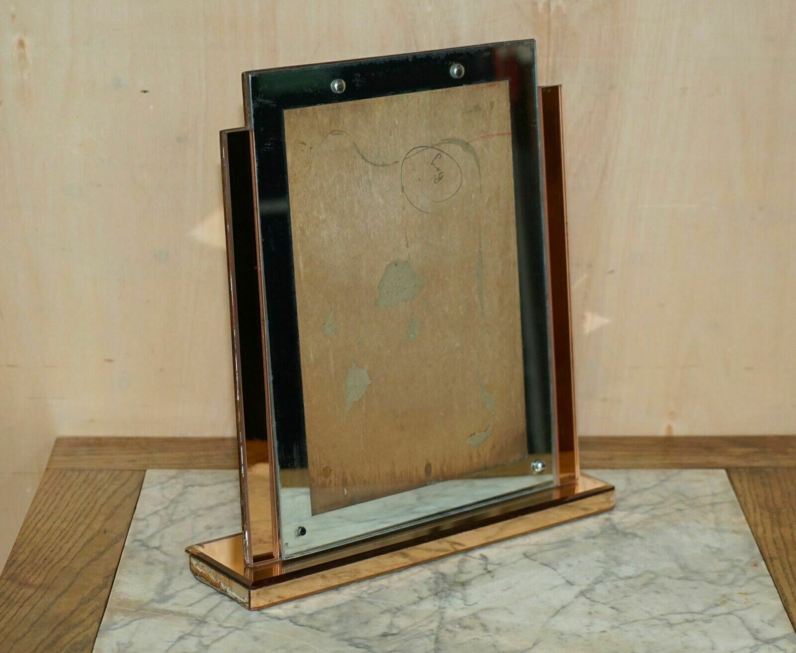 Super Rare Extra Large Art Deco 1920's Peach Glass Table Top Picture Frame photo furniture