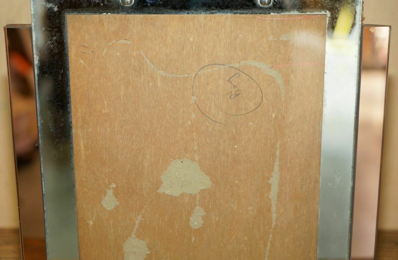Super Rare Extra Large Art Deco 1920's Peach Glass Table Top Picture Frame photo vintage