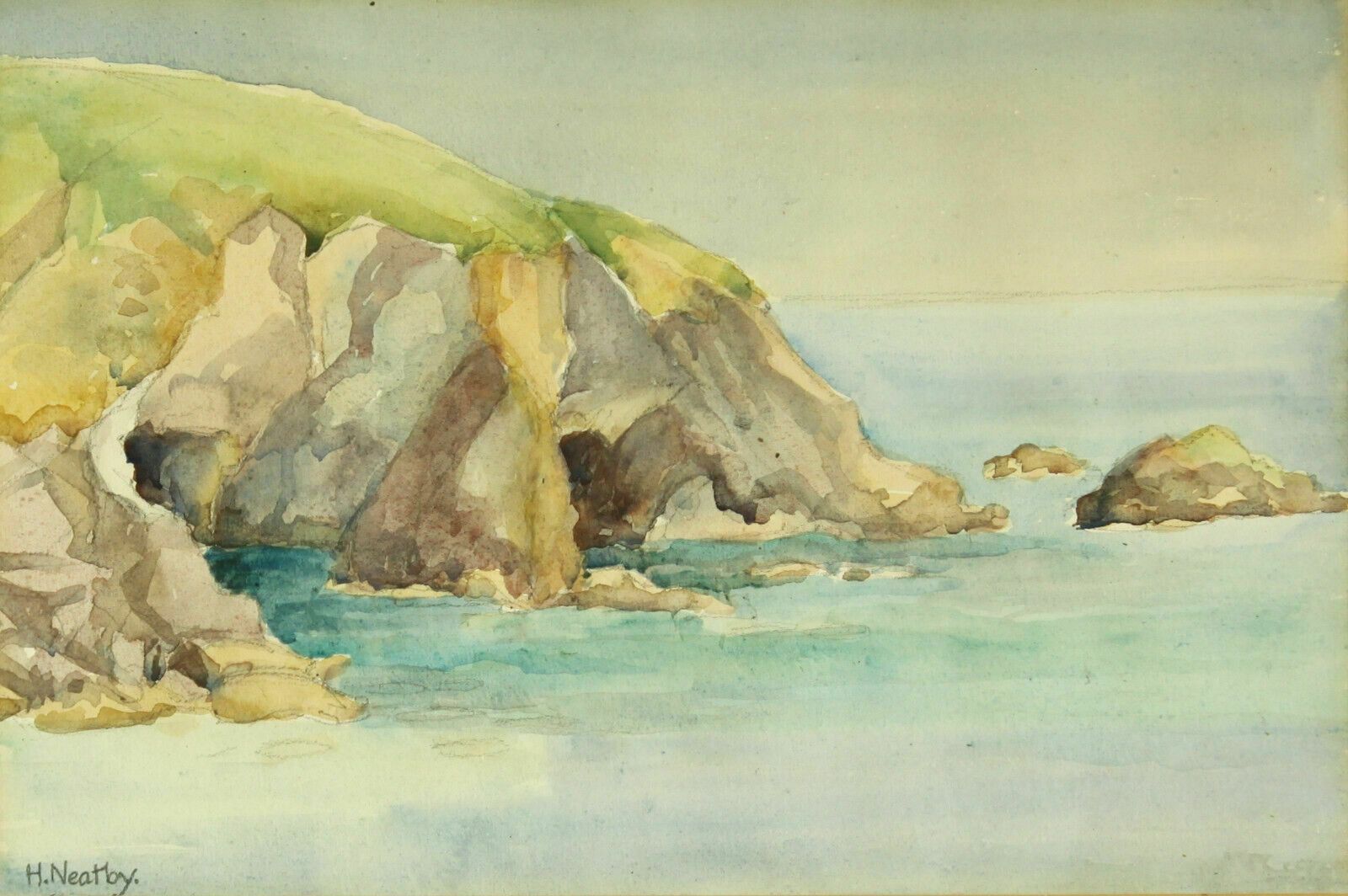 Watercolour By Hilda Mary Neatby. Coastal Landscape photo furniture