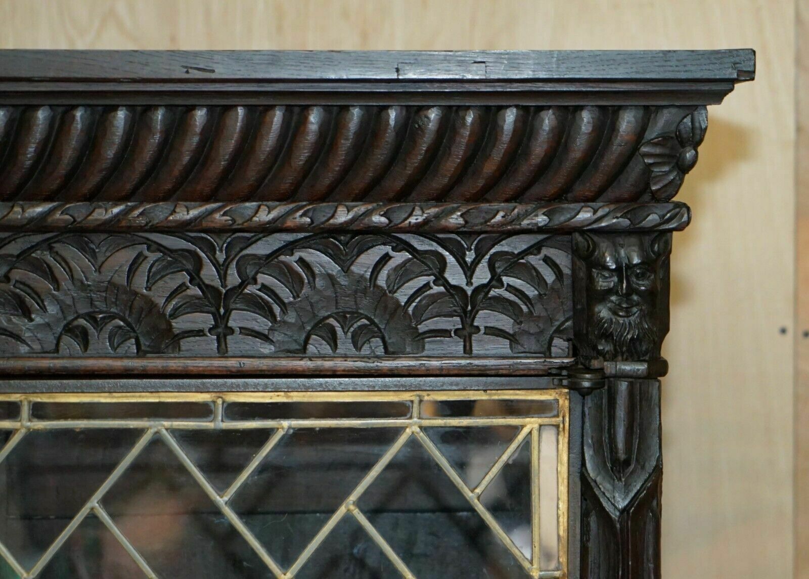 Antique Jacobean Linen Fold Carved Zinc Lined Astral Glazed Library Bookcase photo 9950.0