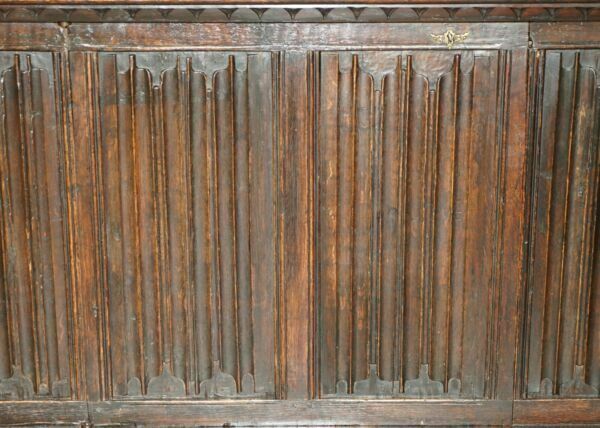 photo buy Antique Jacobean Linen Fold Carved Zinc Lined Astral Glazed Library Bookcase