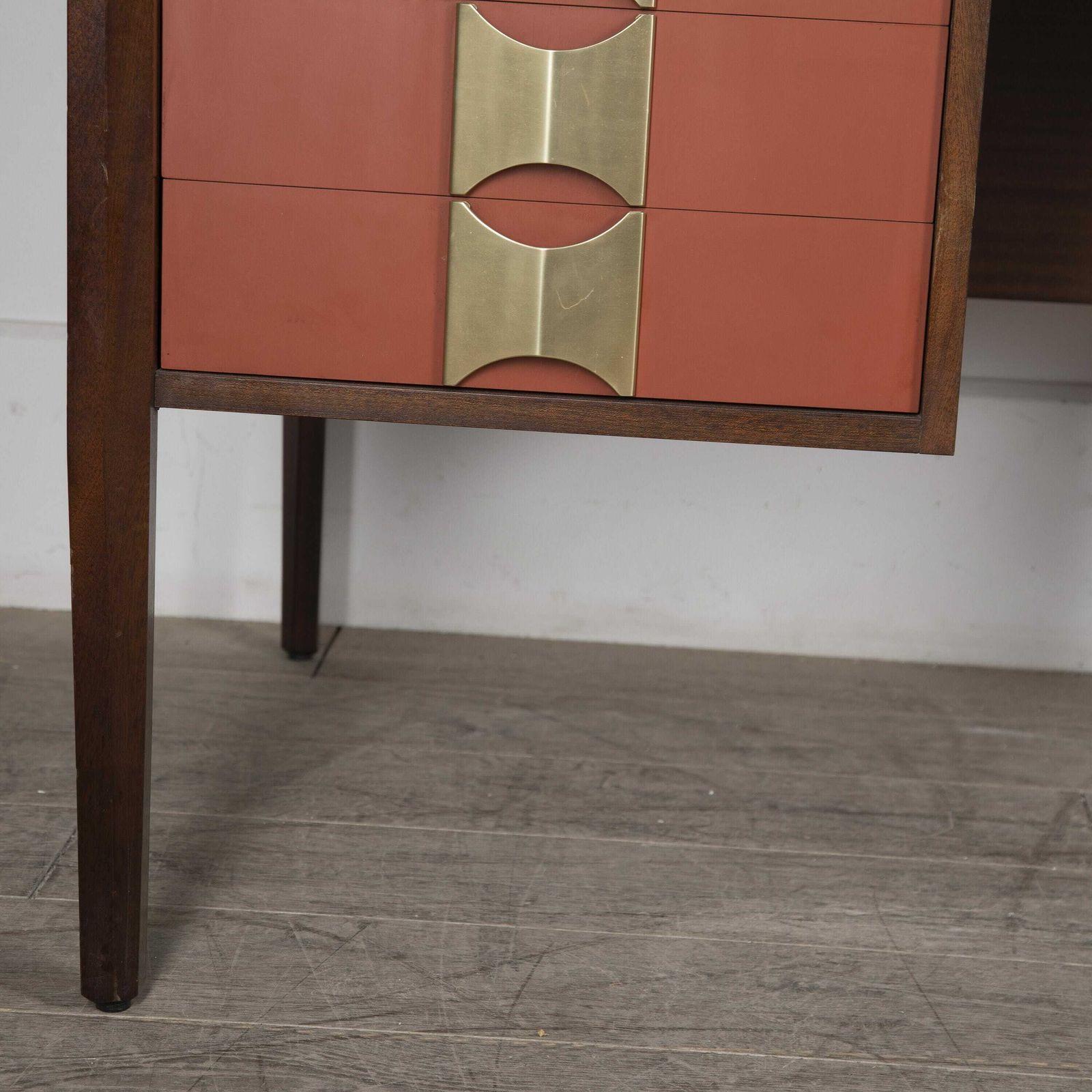 Italian Mid Century Modern Desk With Brass Handles photo vinterior