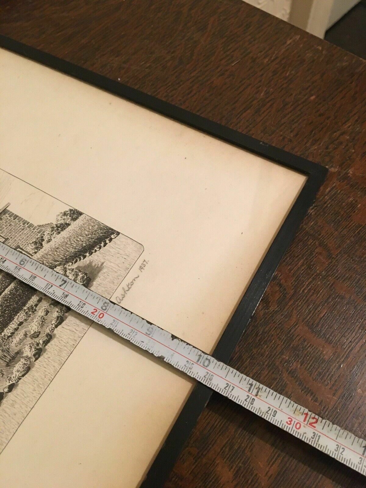 photo vinterior Graphic Ink Drawing 1937 Signed Moorcroft Cottage Framed Antique Drawing