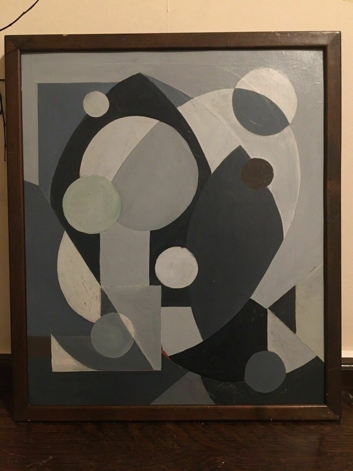 Art Abstract Mid Century Oil Painting Cubist Geometric Modernist 1970s photo