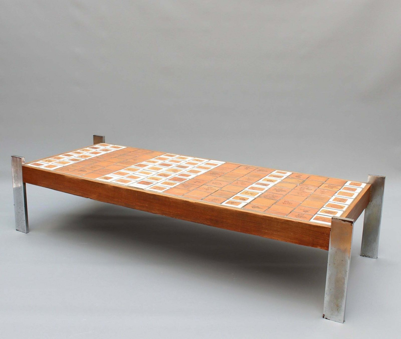 Vintage French Coffee Table With Leaf Motif Tiles By Roger Capron (Circa 1970s) photo for sale