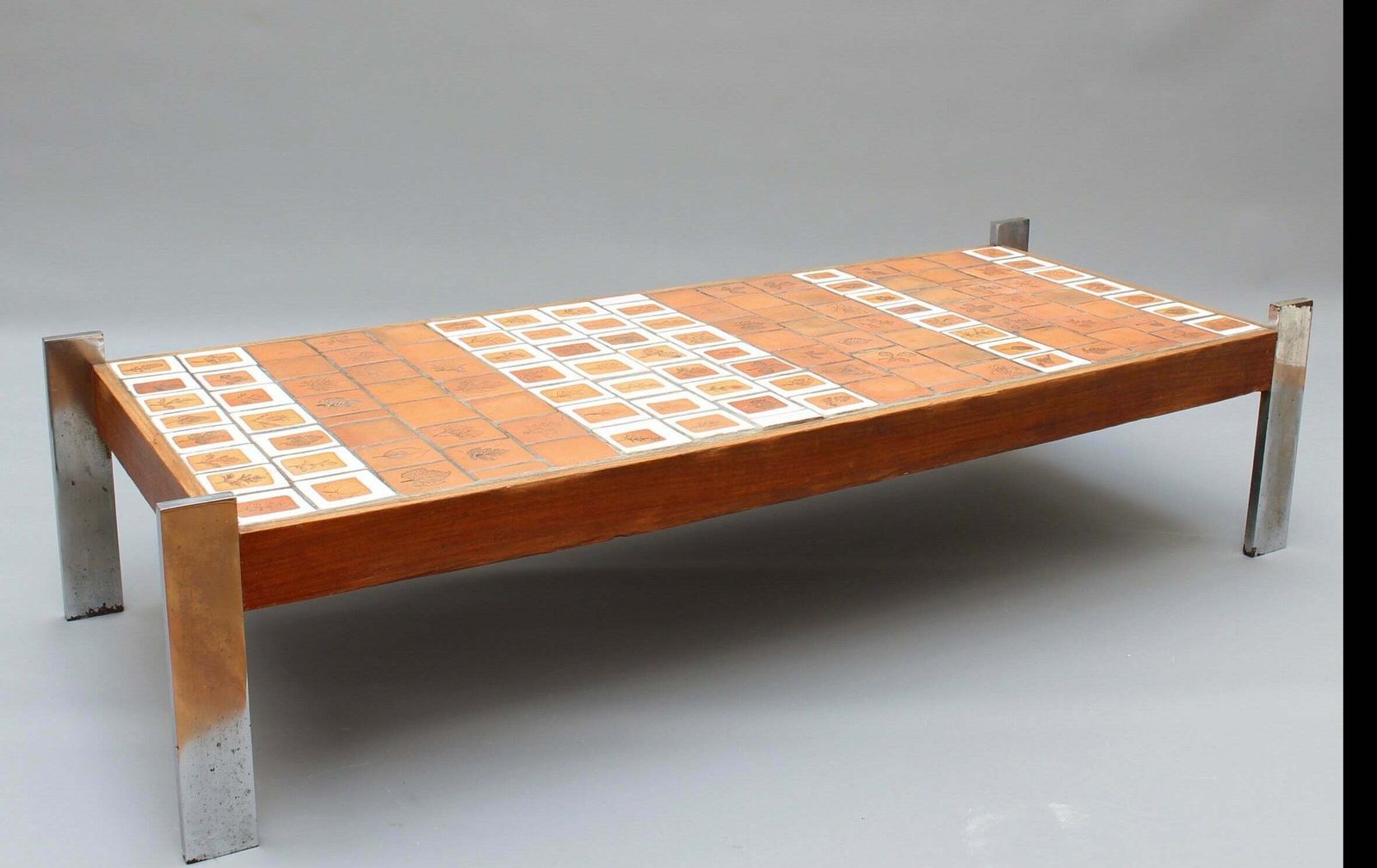 Vintage French Coffee Table With Leaf Motif Tiles By Roger Capron (Circa 1970s) photo Furniture