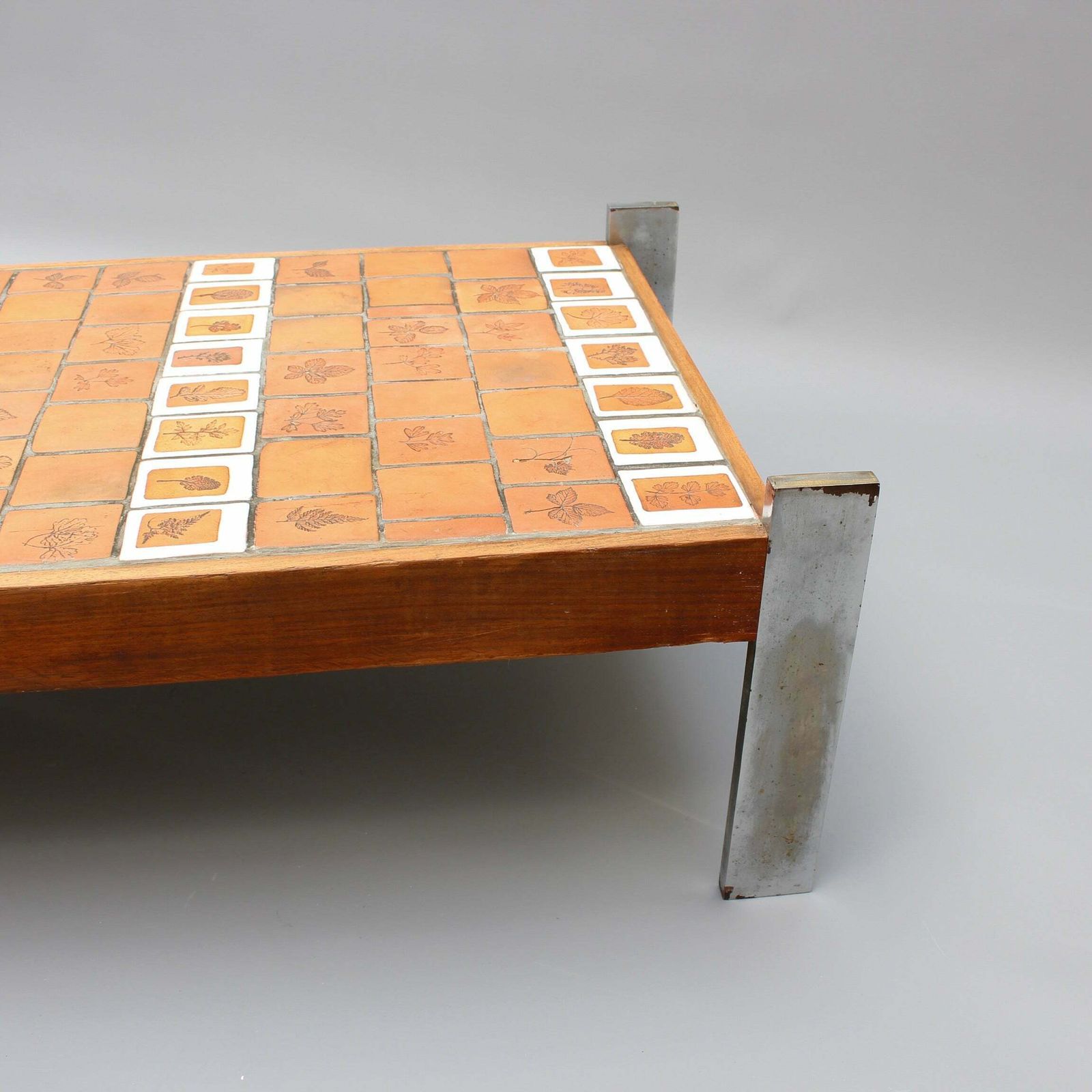 Vintage French Coffee Table With Leaf Motif Tiles By Roger Capron (Circa 1970s) photo vinterior