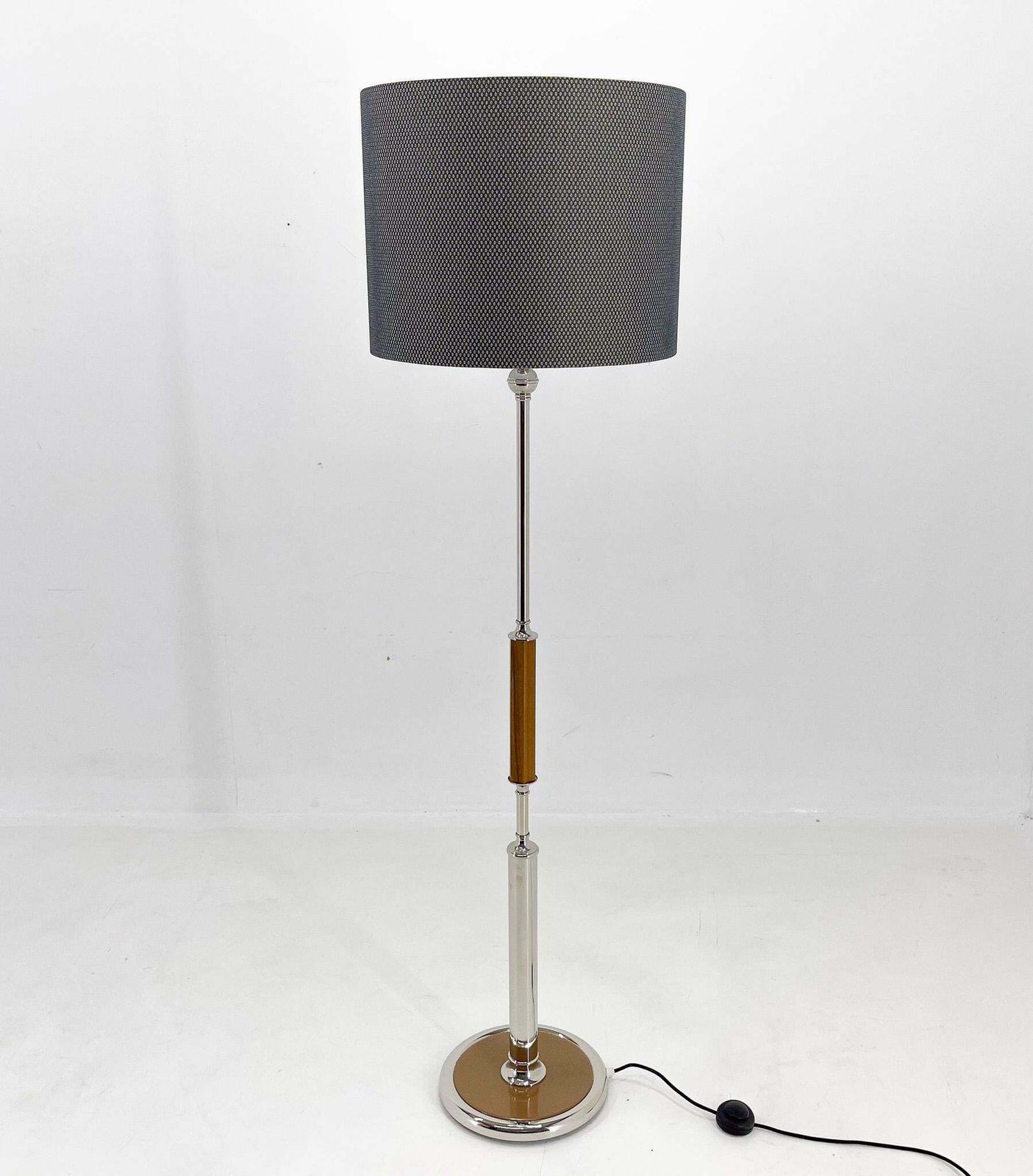 966.0 1950s Chrome & Wood Floor Lamp, Czechoslovakia, Restored photo