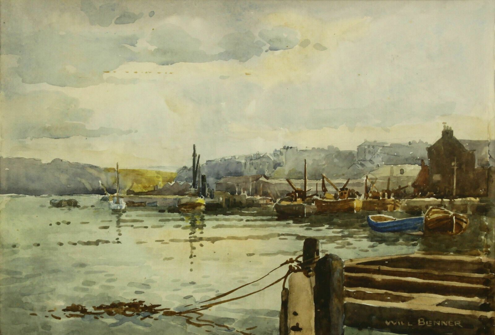 Watercolour By Will Benner. Barges Docked At Port On The Rhine photo furniture