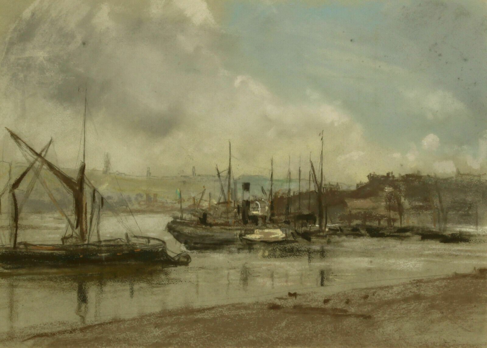 Pastel By Bernard Sickert. Steamer And Fishing Boats Moored photo furniture