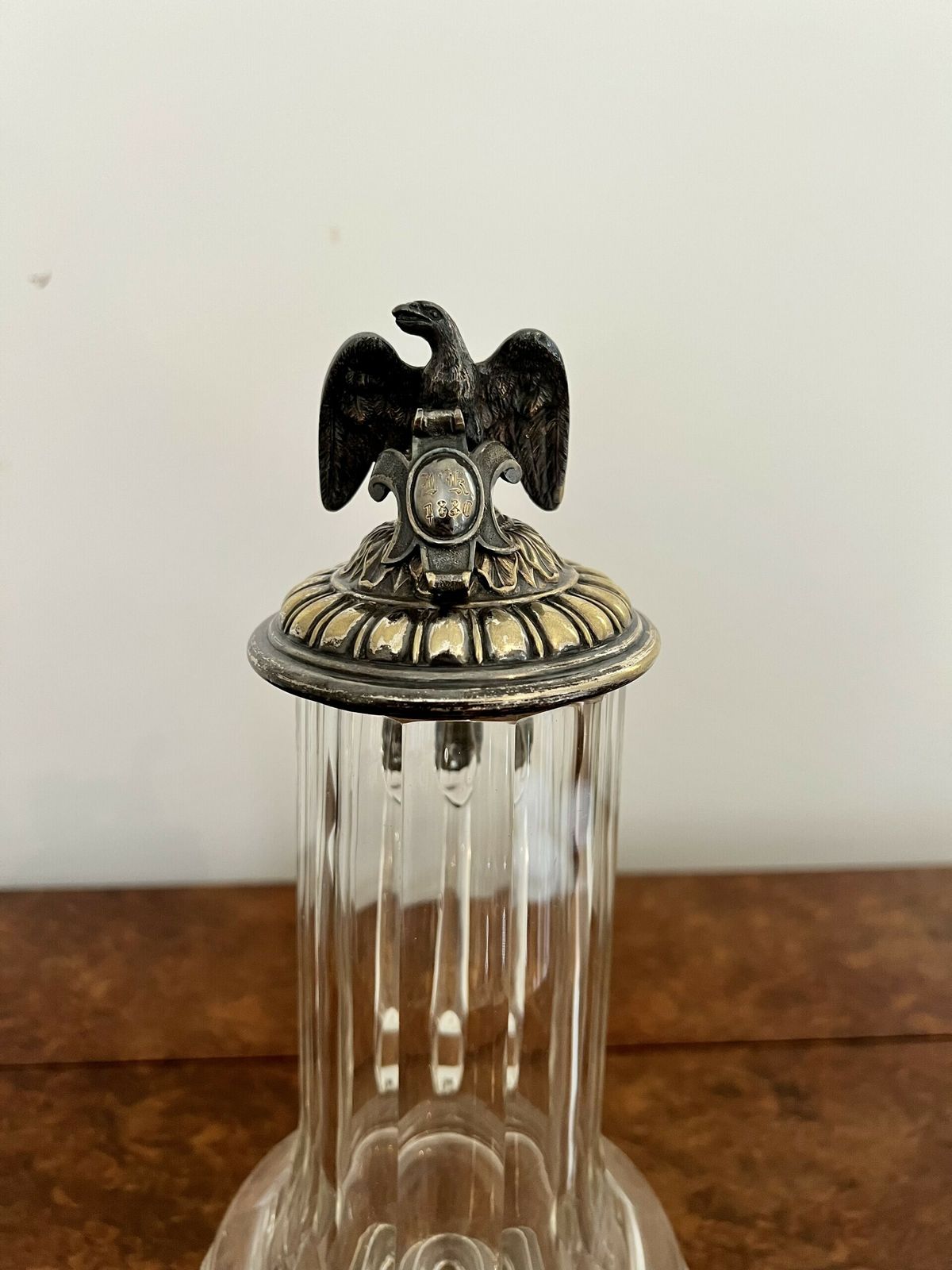 Unusual Antique Glass And Silver Plated German Claret Jug photo vinterior