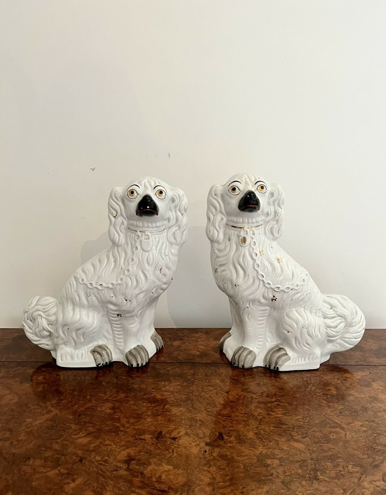 Large Pair Of Victorian Seated Staffordshire Spaniel Dogs