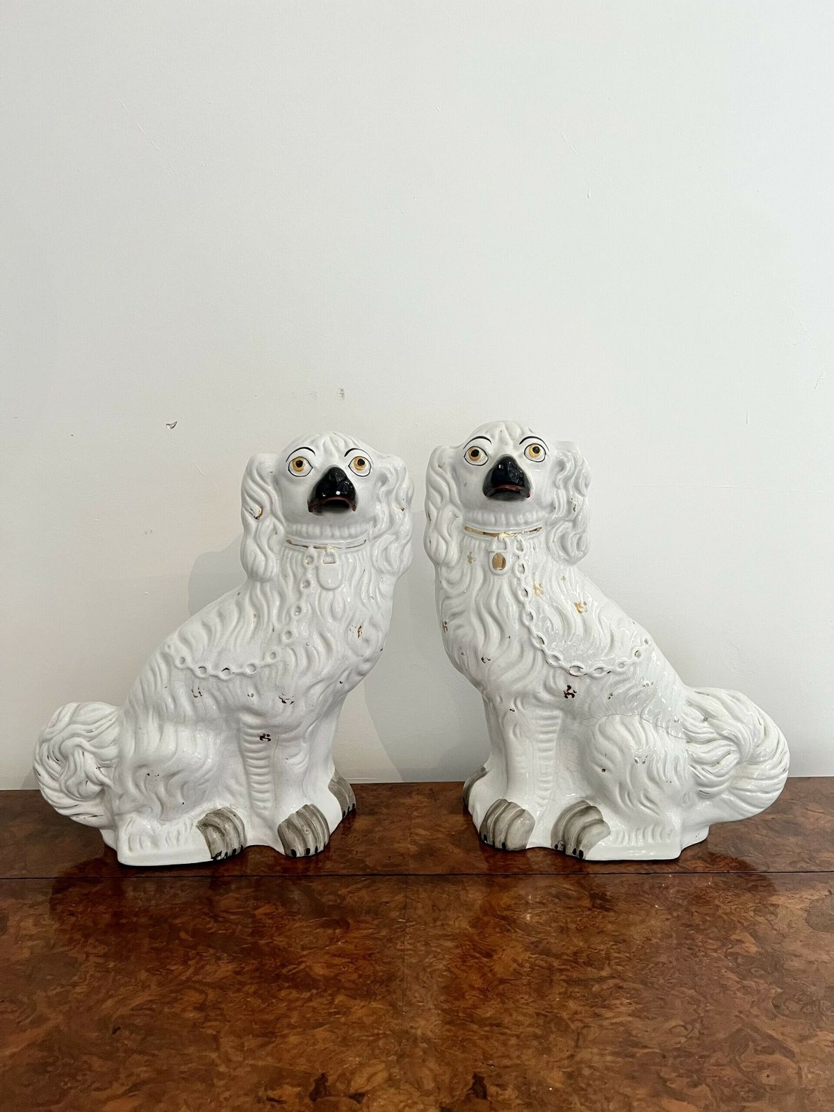 Large Pair Of Victorian Seated Staffordshire Spaniel Dogs photo for sale