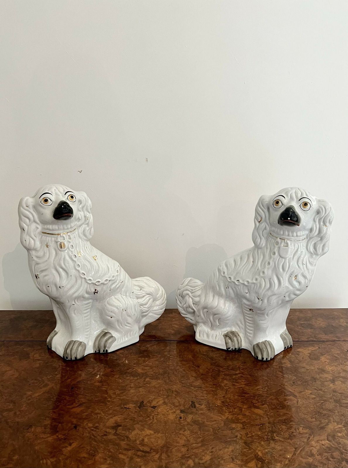 Large Pair Of Victorian Seated Staffordshire Spaniel Dogs photo Art
