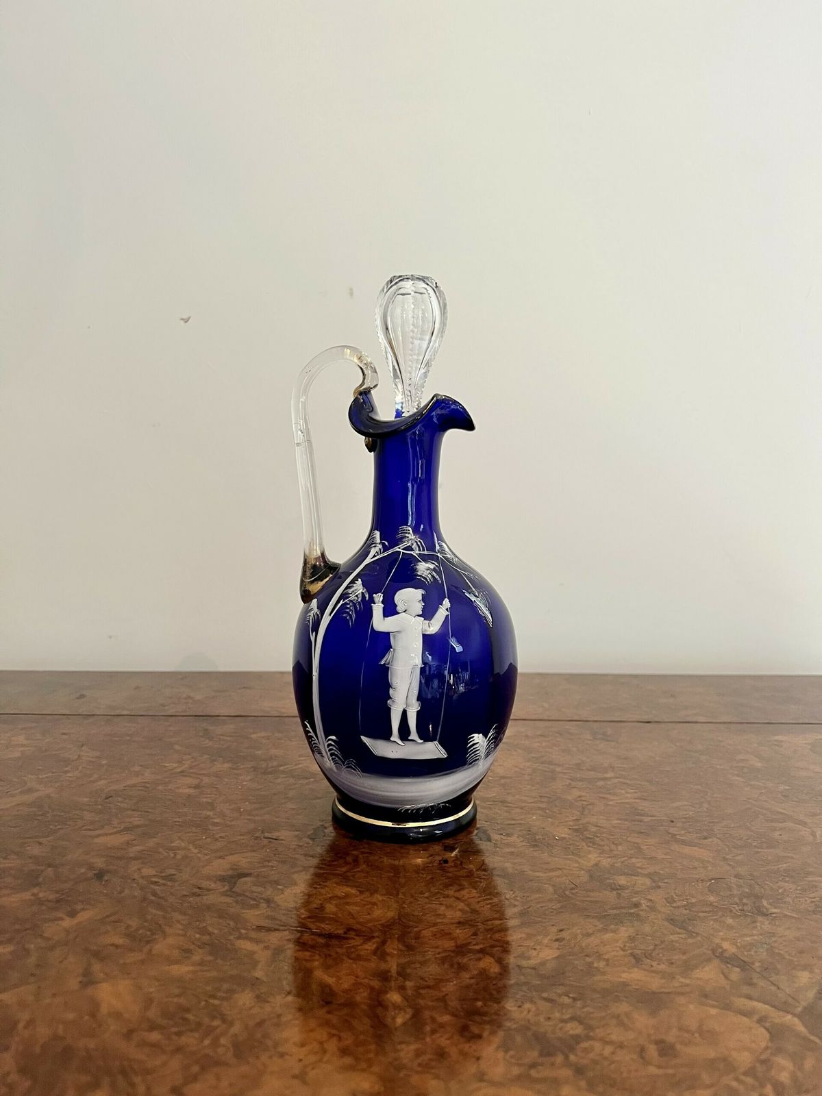Stunning Quality Antique Mary Gregory Blue Glass Decanter photo 275.0