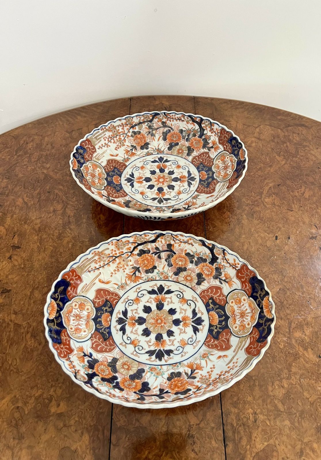 Outstanding Quality Pair Of Antique Japanese Imari Large Scalloped Edge Bowls photo buy