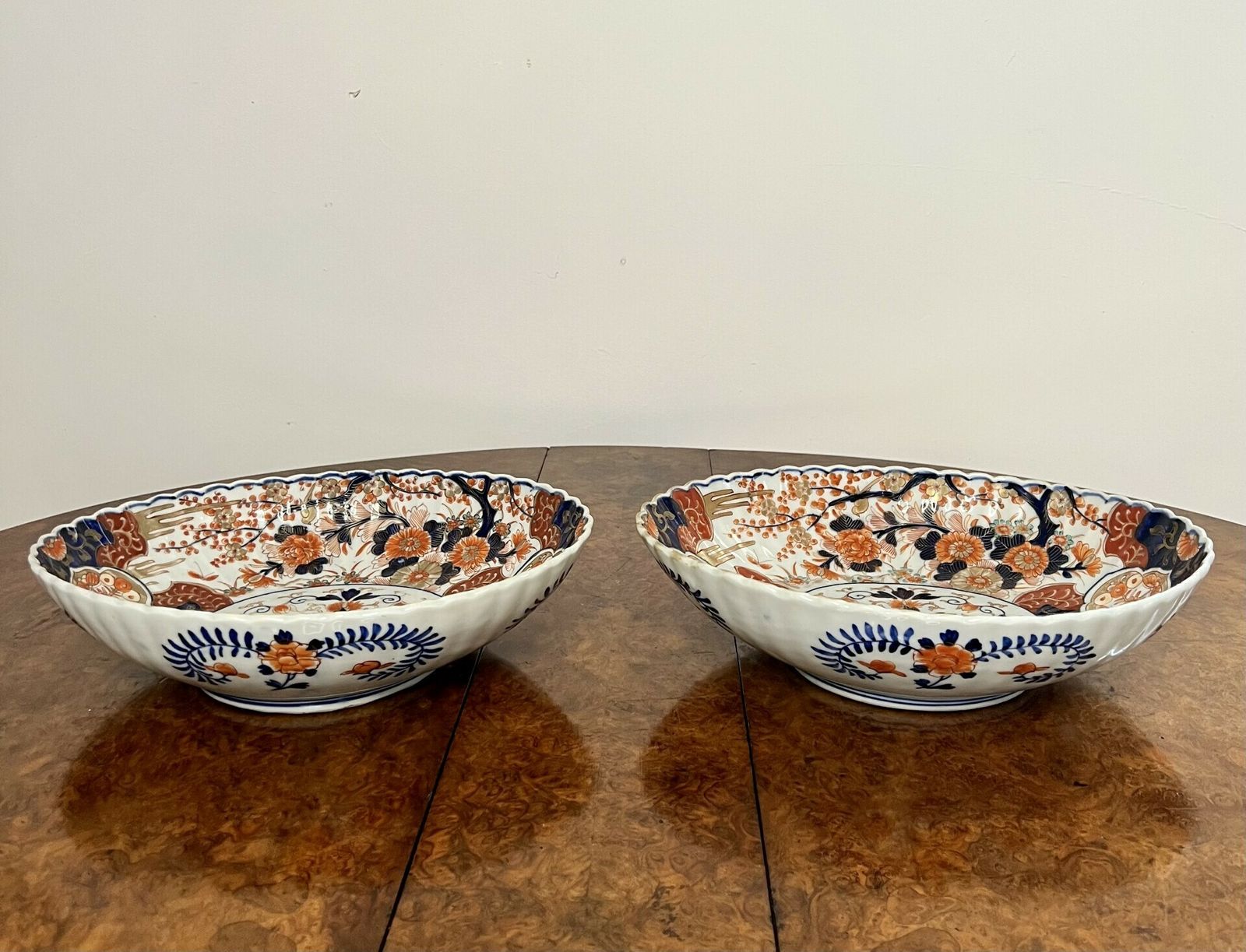 Outstanding Quality Pair Of Antique Japanese Imari Large Scalloped Edge Bowls photo vintage