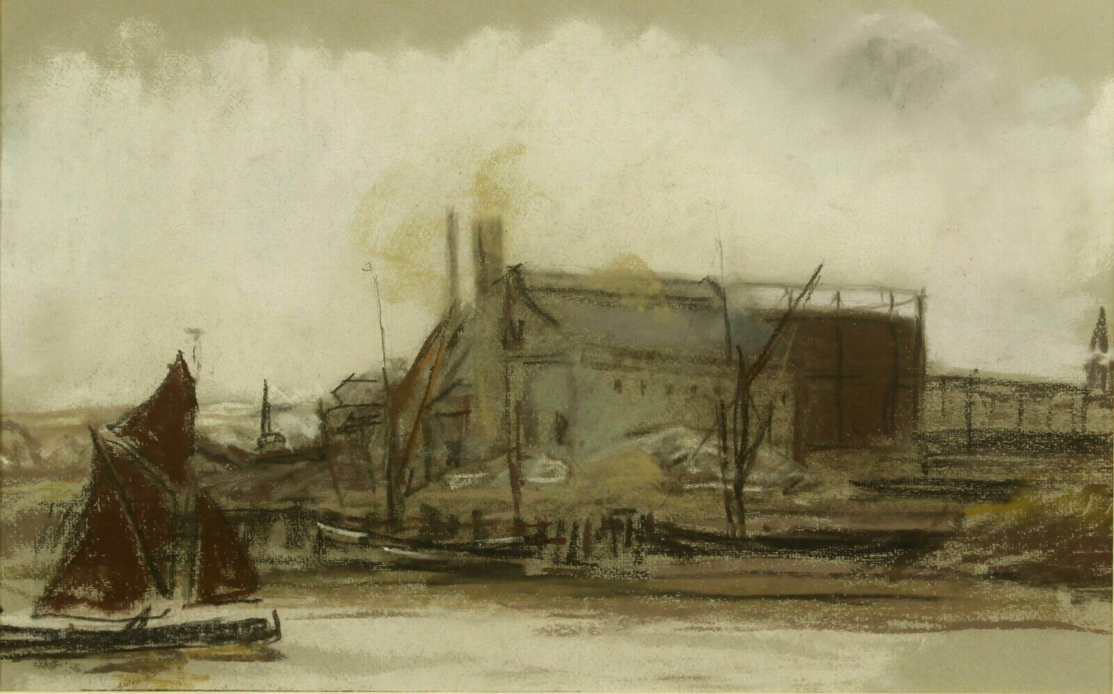 Pastel By Bernard Sickert. Fishing Boat Entering Harbour photo furniture