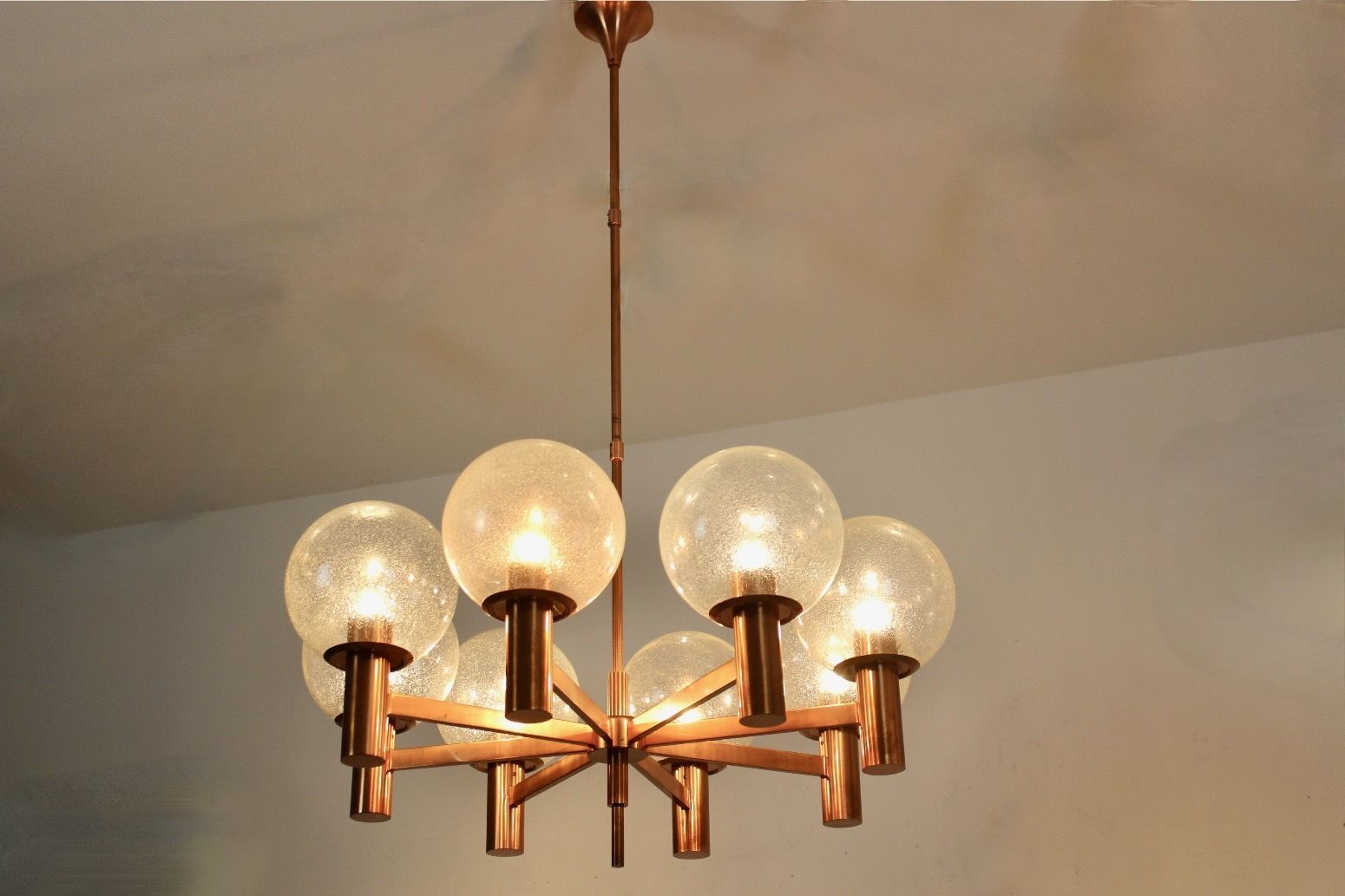 Copper And Handblown Glass Chandelier By Ott International photo for sale