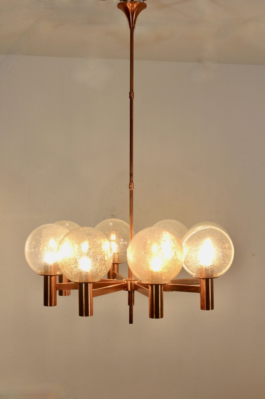 photo for sale Copper And Handblown Glass Chandelier By Ott International