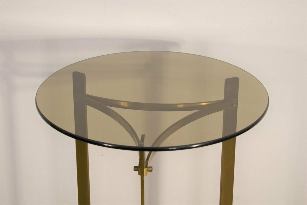 Italian Round Coffee Table, Brass And Smoked Glass, 1960s photo Furniture