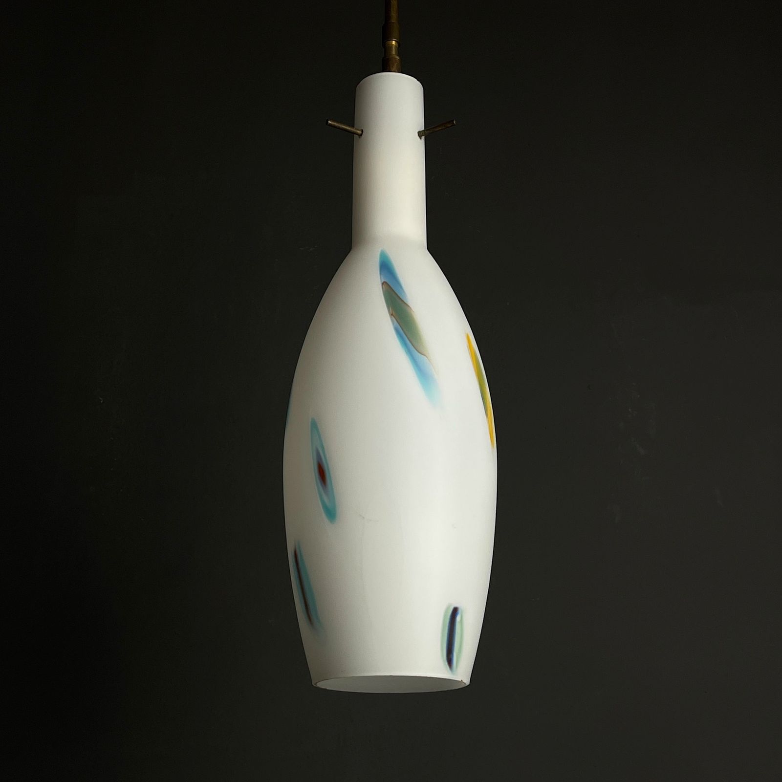 Mid Century Multicolor Opaline Murano Glass Pendant Lamp By Stilnovo Italy 1950s