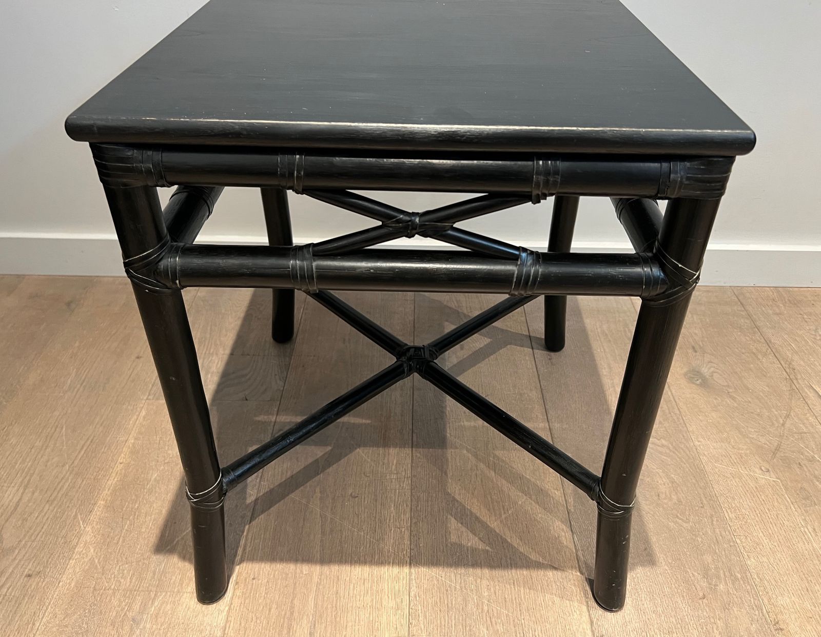 Pair Of Black Lacquered Faux Bamboo Side Tables photo vinterior