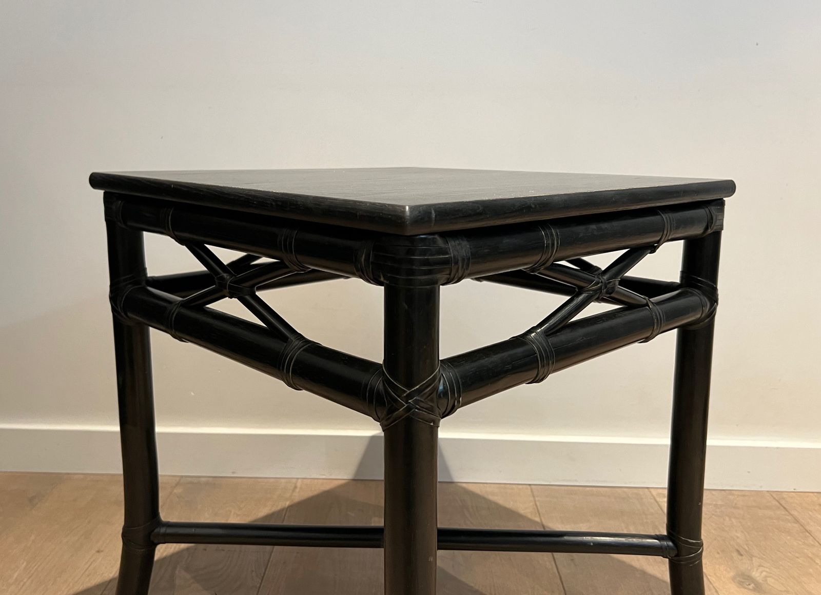 Pair Of Black Lacquered Faux Bamboo Side Tables photo buy