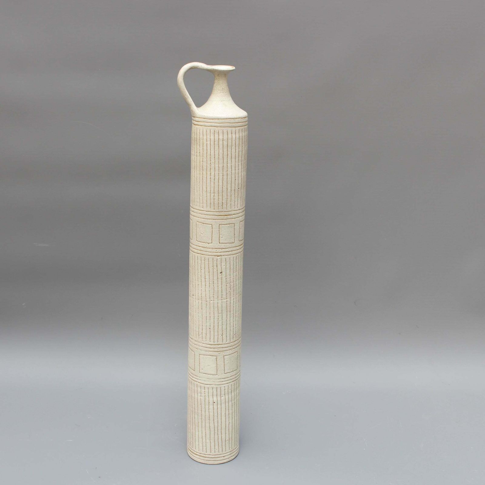 Italian Cylindrical Ceramic Vase By Bruno Gambone (Circa 1970s)   Large photo vinterior
