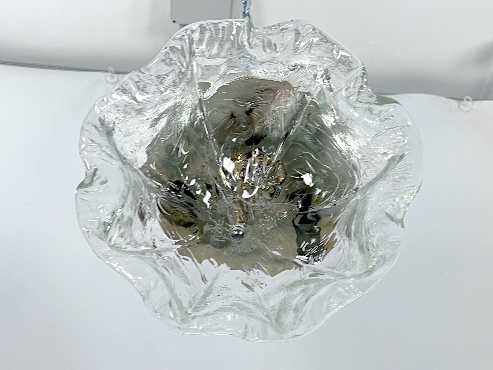 Vintage La Murrina Ceiling Lamp In Clear Murano Glass And Brass. Italy 1980s photo Lighting
