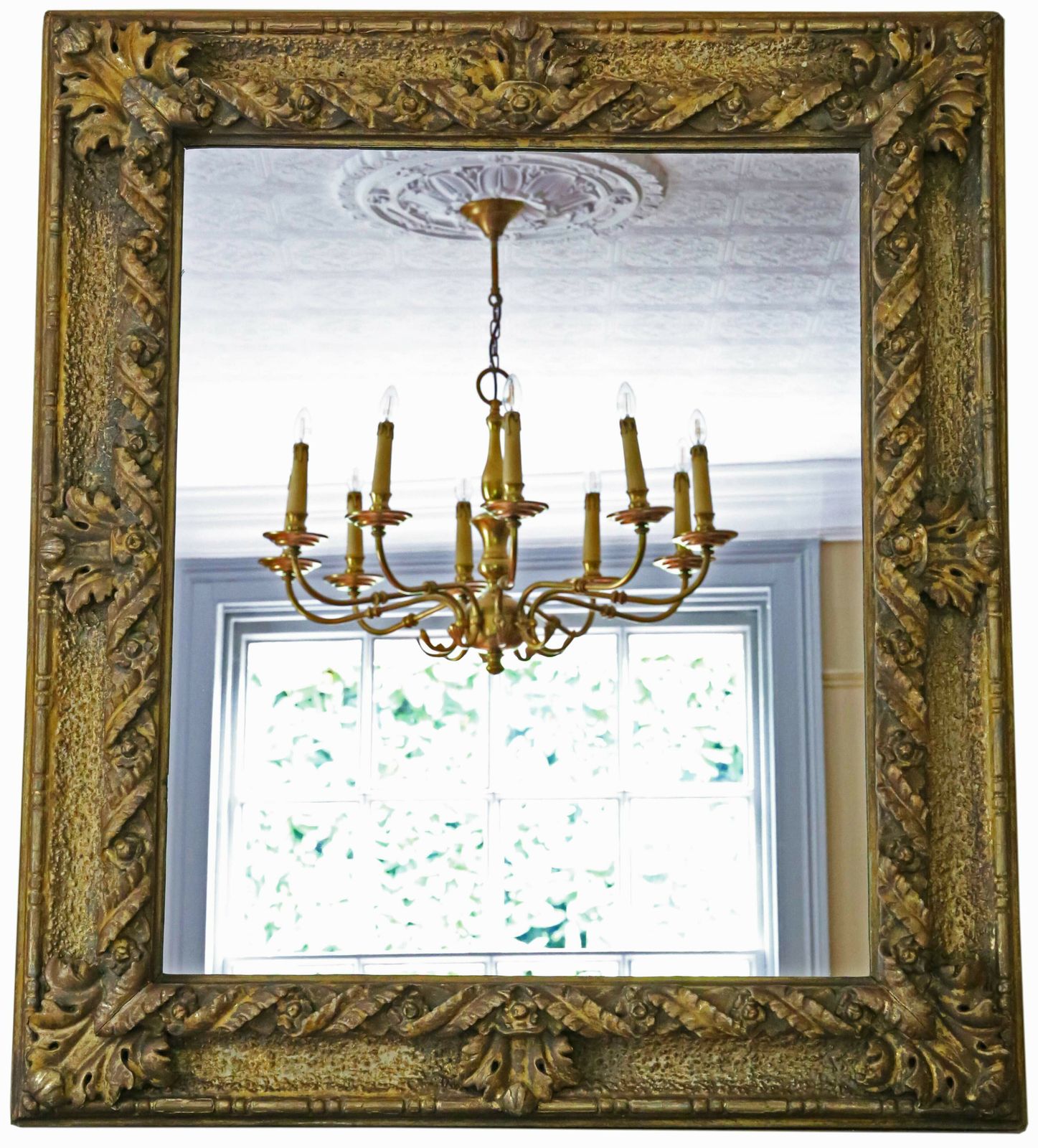 Antique Fine Quality Large Giltwood 19th Century Overmantle Or Wall Mirror
