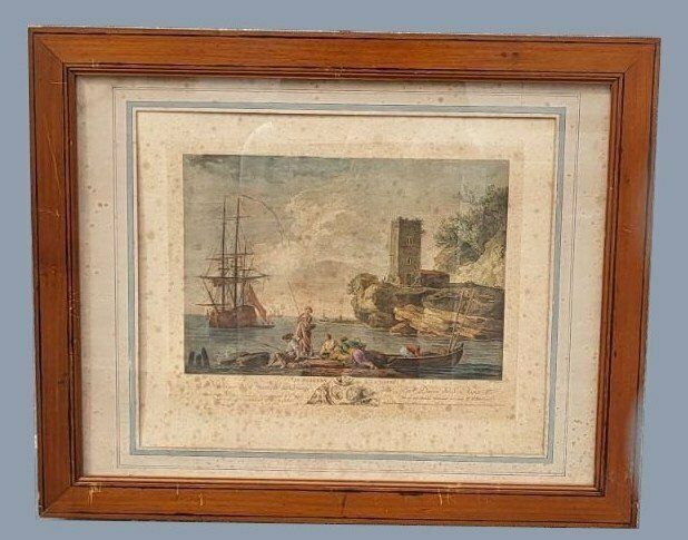 1150.0 Suite Of 4 Framed Engravings, Fishing, Xixth Century photo