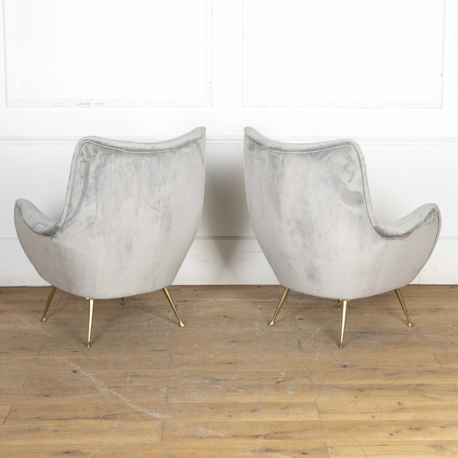Pair Of Mid Century Modern Grey Velvet Armchairs photo Furniture