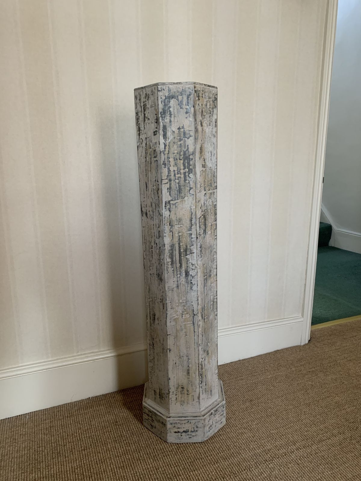 Antique 19th Century English Blue/ White Painted Plinth/ Pedestal photo furniture