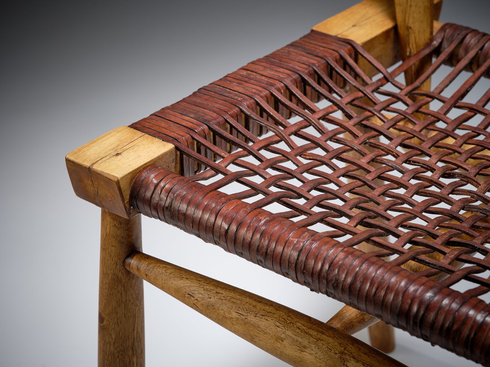 Delightful Danish Mid Century Style Leather Strung African Hardwood Framed Chair, Denmark Circa 1980's photo 1795.0