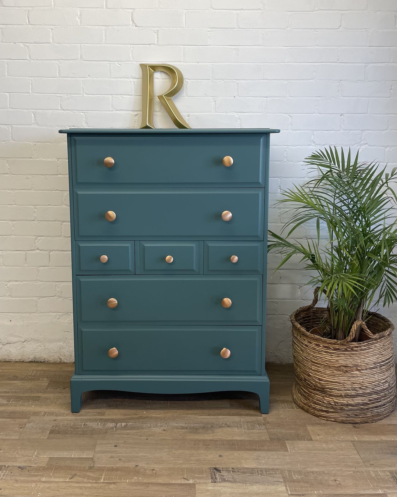 Stag Tallboy Painted Green With Copper Pulls