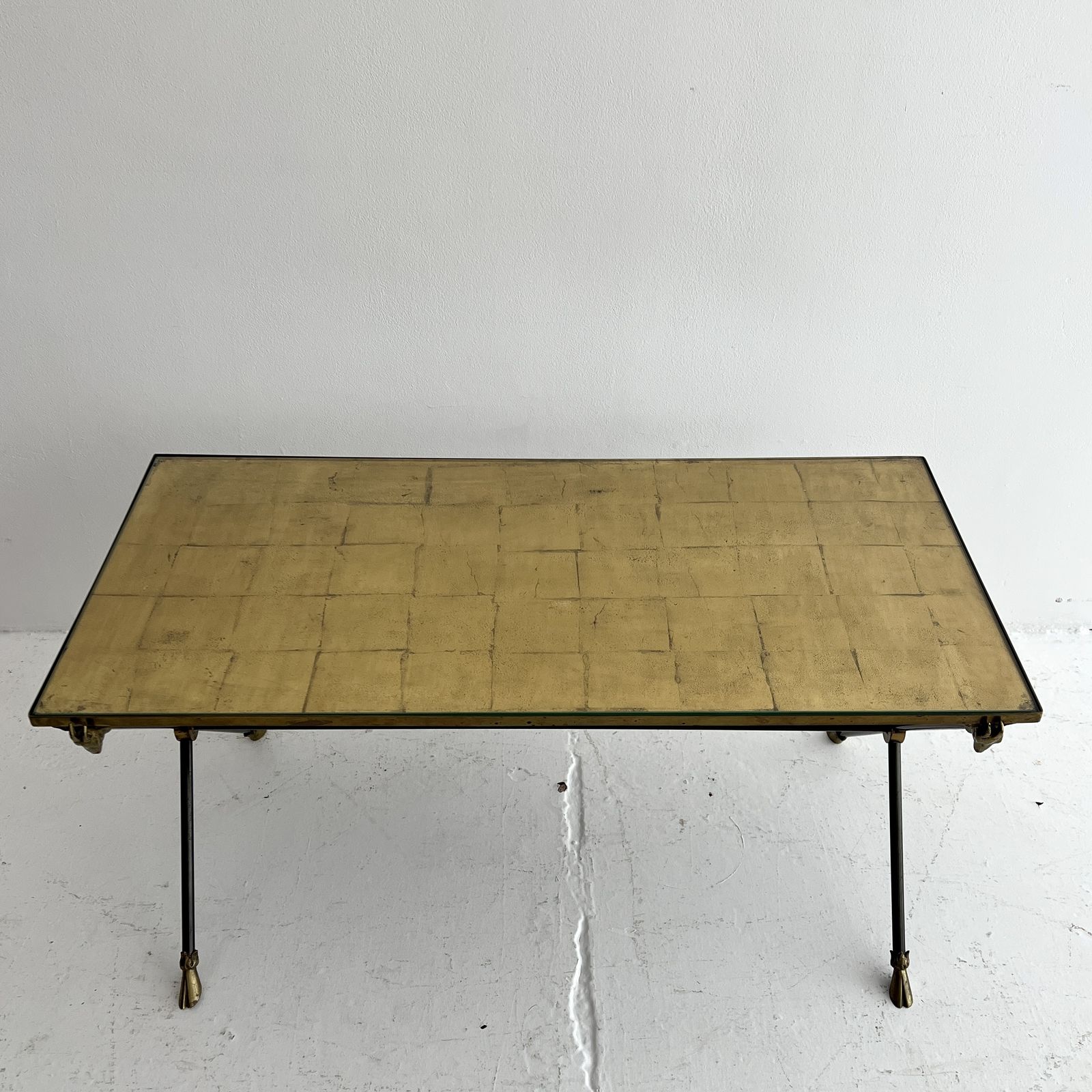 1970s 70s Maison Ramsay Gold Leaf  Brass Hoof And Rams Head French Coffee Table photo for sale